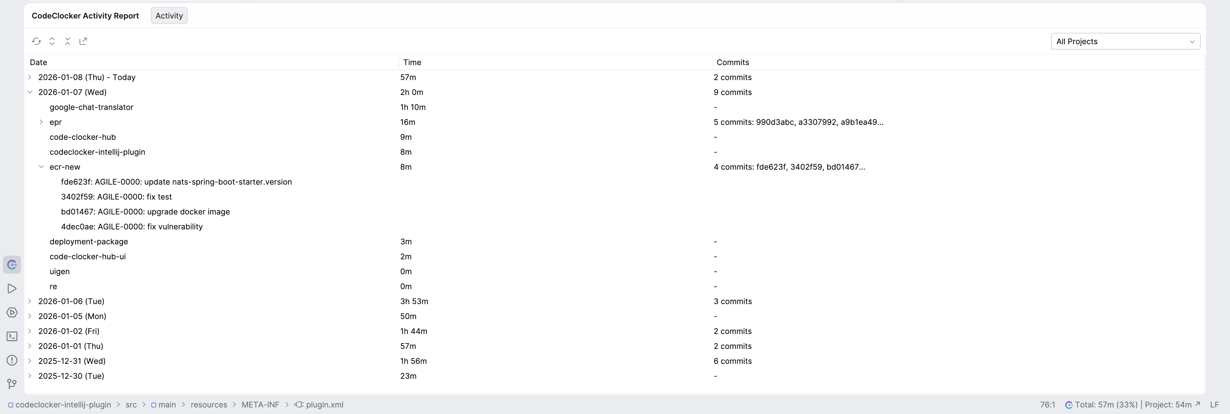 CodeClocker Activity Report Tool Window