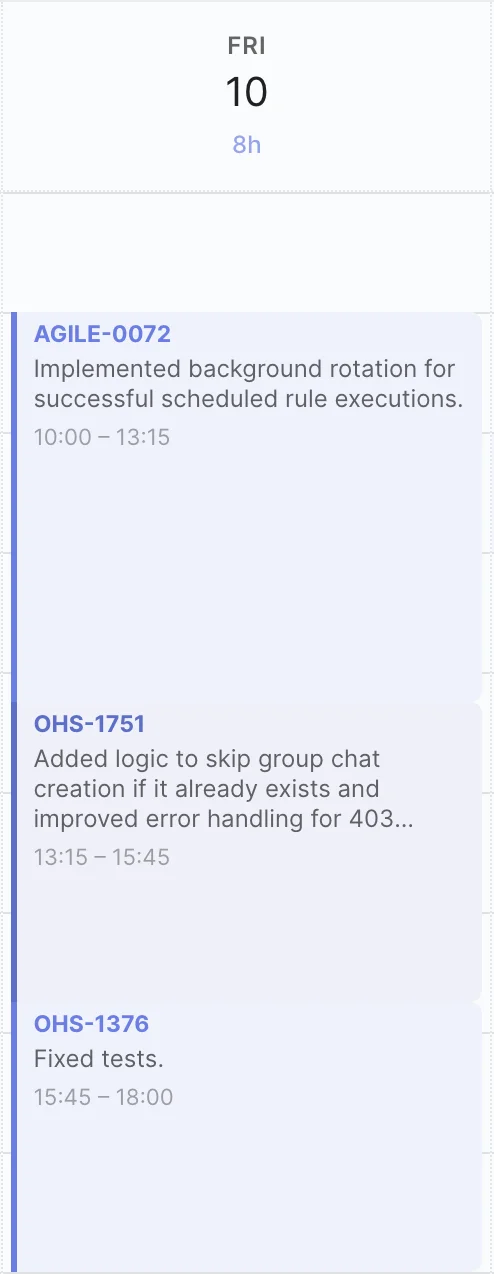 AI smart grouping consolidates related commits into meaningful timesheet stages