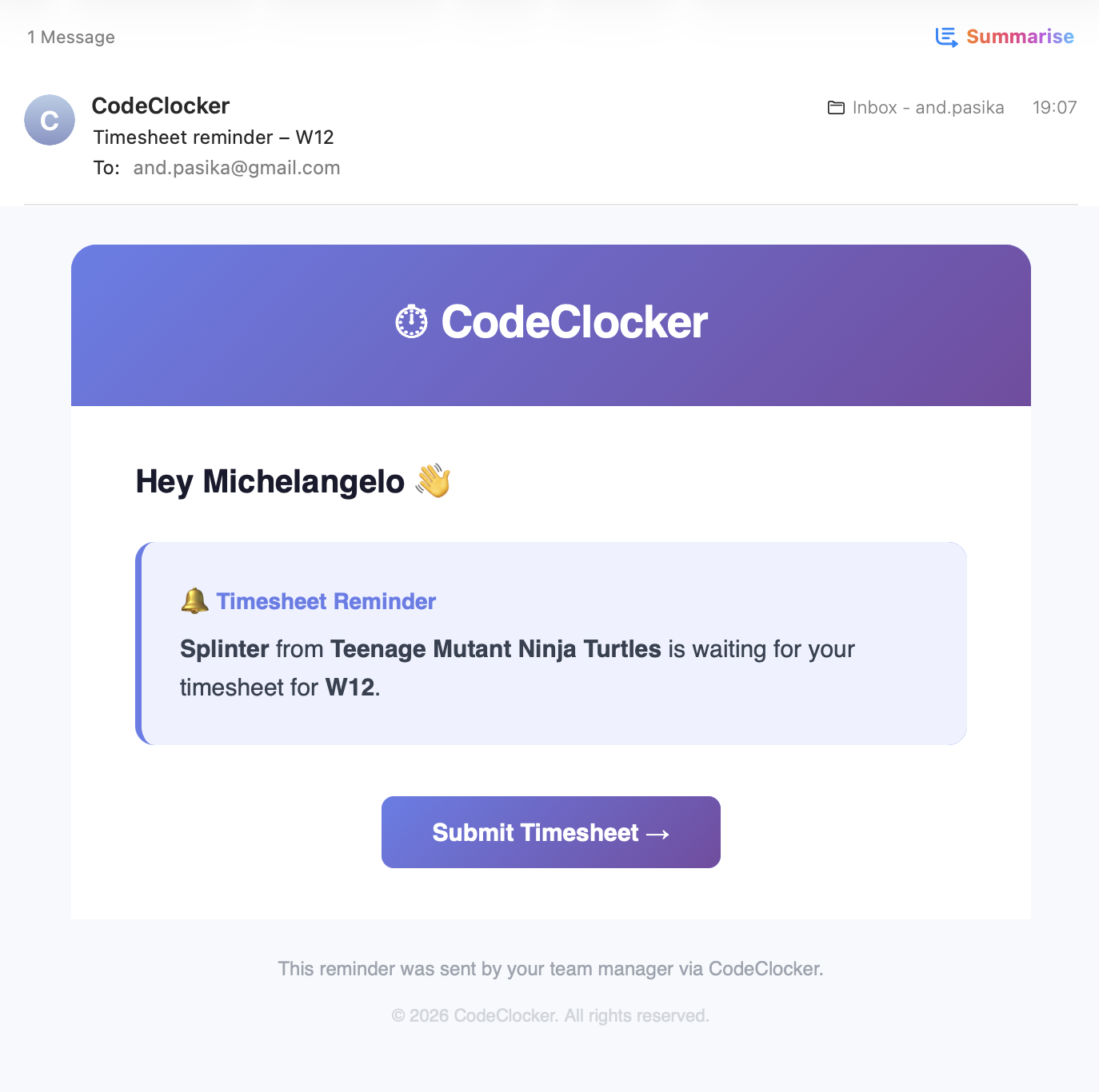CodeClocker Automated Reminders