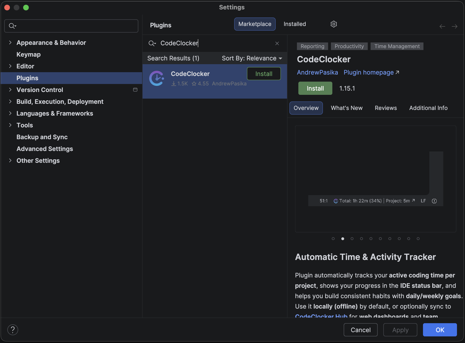 Install CodeClocker from IntelliJ Marketplace