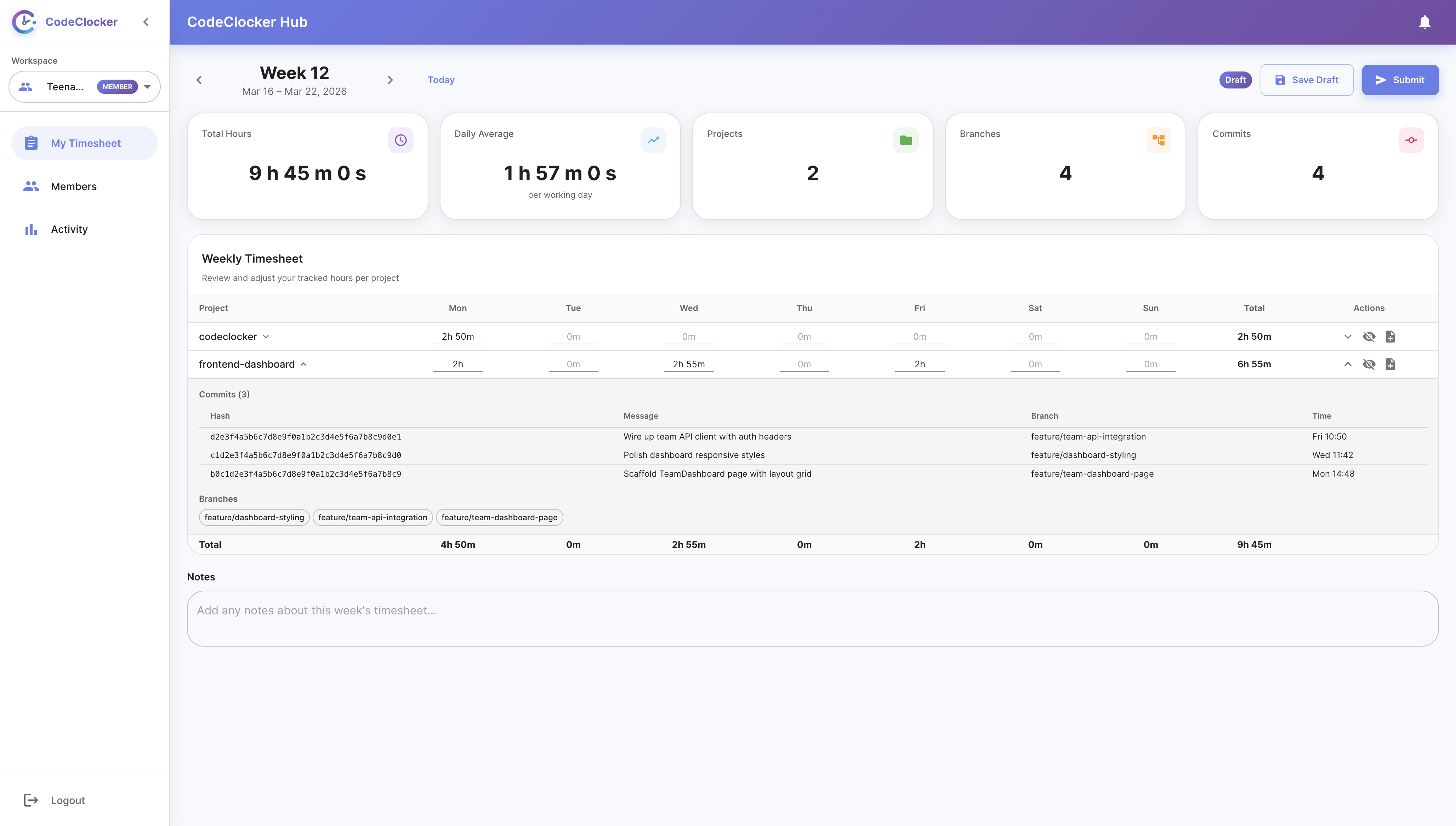 CodeClocker Team Timesheet Approvals